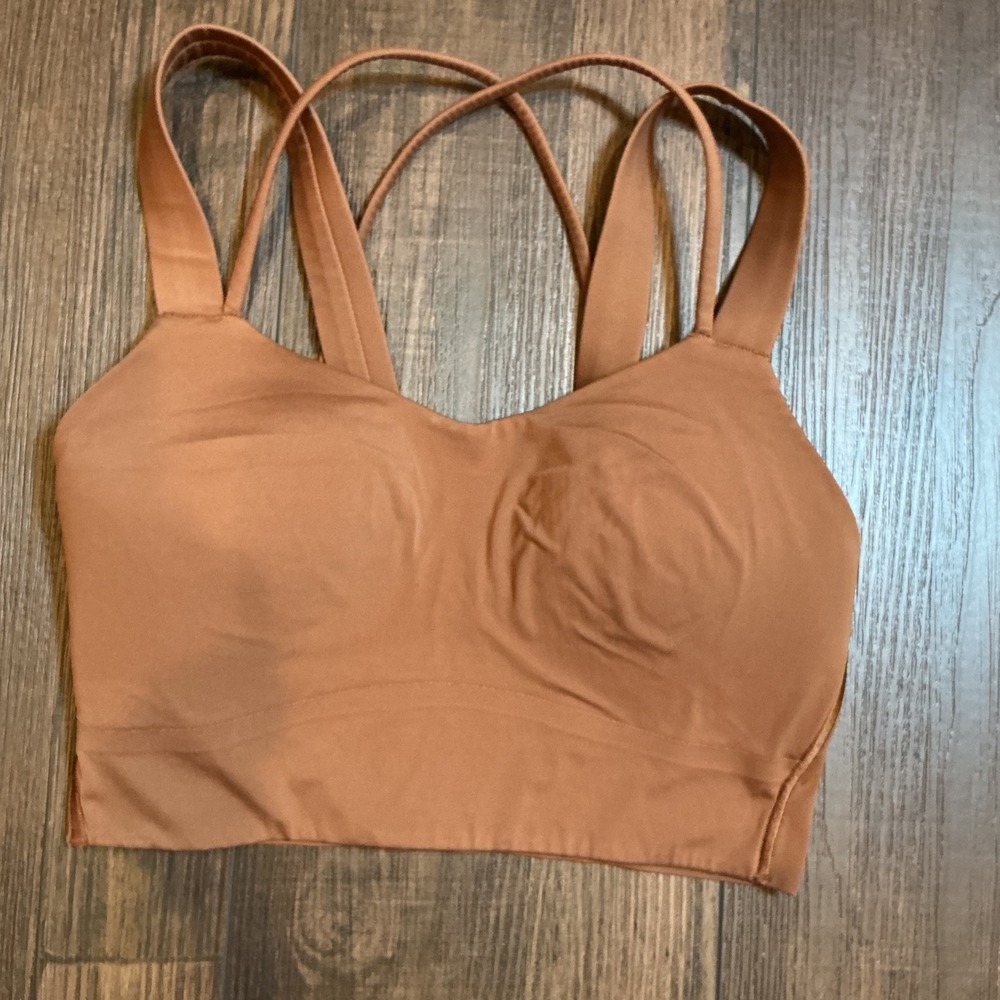 Lululemon Like a Cloud Longline Bra Brown Strappy Back Size 4 Yoga Workout